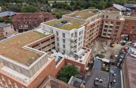 Aerial view of the green roof and upper level terraces at Purelake Sevenoaks