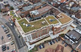 Aerial view of the Purelake Sevenoaks development in its town centre setting