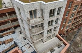 Paved terrace and balconies viewed from above at Purelake Sevenoaks
